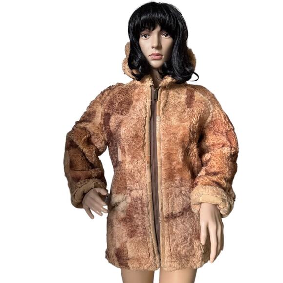 1970s Unbranded Patchwork Shearling Hooded reversable Coat size small - Picture 8 of 17
